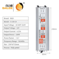 Alimentation LED extérieure Bailide 12V 12.5A IP67 à tension constante, adaptateur d'alimentation étanche 24V 6.2A à découpage, efficacité 85%