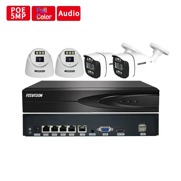 Fosvision Hd Surveillance 5mp Ip Poe Camera System 4ch 8ch Poe Nvr Camera Kit Set 4 8 Channel Nvr Home Security Cctv System