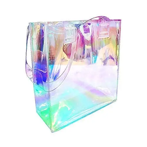 Fashion Sports Hologram PVC Shopping Bags Clear Laser Handbag Transparent Holographic Iridescent pvc tote bag