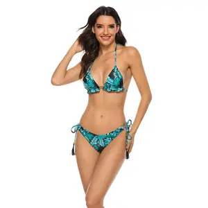 Wholesale Custom Printing Jamaican Swimwear Colorful Leaves Weed Pattern Womens Custom Bikini Swimsuit