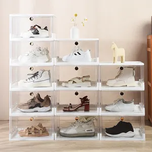 صندوق أحذية منزلي بلاستيكي قابل للطي للبيع بالجملة صندوق أحذية شفاف قابل للتكديس