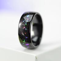 Cincin Tungsten berlapis IP hitam cincin Aura Opal kualitas tinggi Opal meteorit langit berbintang cincin tahan karat untuk pria
