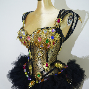 Body Sexy con Lentejuelas Doradas en Forma de Llama, con Copas Acolchadas de Spandex/Poliéster, para Espectáculos de Drag Queen, Showgirl, Carnaval - Product Image 5