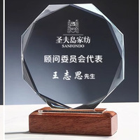 Placa de Premio de Cristal Pulido Ecológica Personalizada con Base de Madera, Trofeo Personalizado para Ceremonia de Logro Corporativo Empresarial