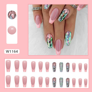 Stock disponible : 24 pièces/ensemble – Ongles à presser carrés plats style français super brillants, couvrance totale, forme cercueil - Product Image 4