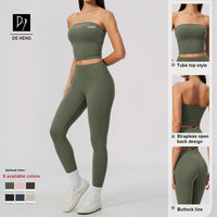 Nouvel Arrivage Ensemble de Sport 2 Pièces pour Femme : Débardeur de Sport Élastique Sans Bretelles et Legging de Gym Taille Haute Effet Push-Up