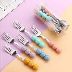 Juego de cuchara y tenedor de tres piezas en colores macaron, de acero inoxidable, portátil, para pastel y fruta, con tubo de almacenamiento. - Product Image 4
