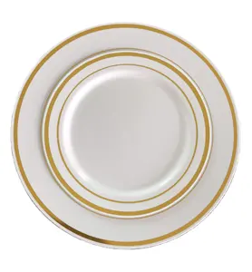 Juego de Platos Desechables Elegantes de Color Dorado, Platos de Cena Decorativos de Plástico Dorado Antiguo Baratos para Bodas para <span class=keywords><strong>Amazon</strong></span> - Product Image 1