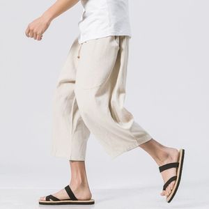 Pantalones cortos de lino y algodón sueltos de estilo <span class=keywords><strong>chino</strong></span> | Pantalones de verano transpirables para hombres | Pantalones de calle de talla grande - Product Image 6