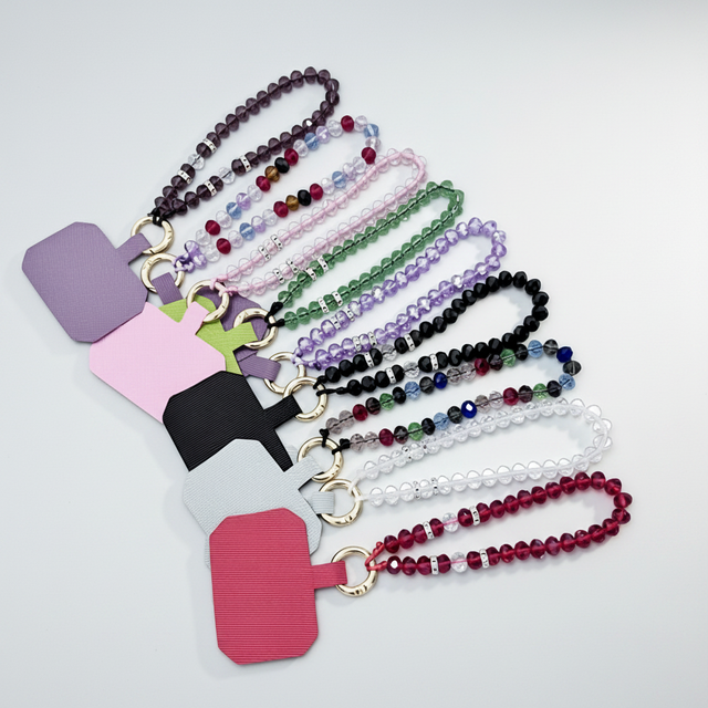 Universal Crystal Beaded Phone Lanyard Wrist Strap with Durable Fabric Patch Anti-lost Mobile Phone Charm for Women