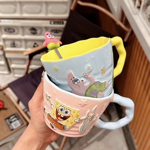Taza <span class=keywords><strong>de</strong></span> Agua Moderna <span class=keywords><strong>de</strong></span> Gres con Diseño <span class=keywords><strong>de</strong></span> <span class=keywords><strong>Bob</strong></span> <span class=keywords><strong>Esponja</strong></span> Taza Bonita para Pareja para Chicas Desayuno en Casa Incluye Cuchara para Leche Regalo - Product Image 5