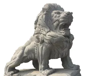 白色大理石狮子手工雕刻雕像制造