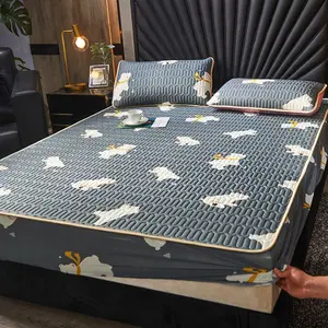 Yaz baskı yatak örtüsü yatak örtüsü donatılmış yatak örtüsü üç parçalı doğal lateks mat yatak kaplama pedi talalay lateks levha