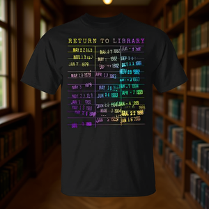 Camiseta con estampado de arcoíris y la frase: Regresa a la biblioteca, tarjeta de biblioteca, fecha de devolución del libro - Product Image 3