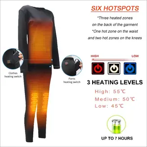 Do mulheres USB elétrico aquecido Long Johns Set respirável Underwear poliéster em XL e XXL tamanhos Custom Logo Print para Adultos