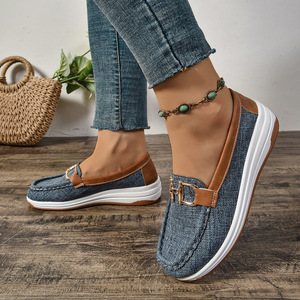 Chaussures décontractées britanniques à enfiler pour femme, à semelle épaisse, avec boucle métallique, en tissu, grande taille, pour l'automne - Product Image 6