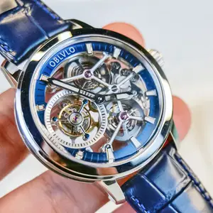 Skeleton Winding Tourbillion Automatic Mechanical Watch Men Luxury Transparent Thinnest Manual Large Face Watches Manufacturers