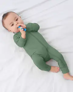 Neugeborene Baby Boy Mädchen Bambus Bodysuit Langarm Jumps uit Outfits Kleidung Bio Reiß verschluss Onesies Footless Sleeper Baby Pjs