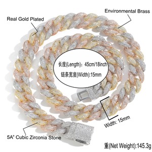 Moda 15mm Cadena de burbujas de tres colores Iced Out CZ cadena de eslabones cubanos personalizado para hombre chapado en oro collar cubano joyería de Hip Hop - Product Image 5