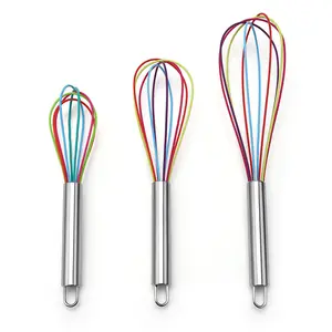 8/10/12 Inches Silicone Tay Whisk Trứng Tiện Ích Nhà Bếp Silicone Egg Beater Với Thép Không Gỉ Xử Lý