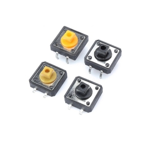 B3F-4055 ไมโครสวิตช์แบบสัมผัส ปุ่มกดแบบเสียบตรง หัวสี่เหลี่ยมแนวตั้ง 12 * 12 * 7.3 มม. ฝาครอบสีเหลือง/ดำ - Product Image 1