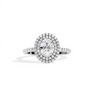 Bague halo en diamant ovale certifié IGI, cultivé en laboratoire, en argent sterling 925 massif plaqué rhodium, tendance pour femmes - Product Image 1