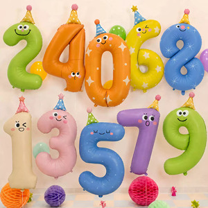 Vente en gros de nouveaux ballons en feuille d'aluminium de 40 pouces avec des chiffres de 0 à 9 en forme de <span class=keywords><strong>smiley</strong></span> de dessin <span class=keywords><strong>animé</strong></span> pour la décoration de fête d'<span class=keywords><strong>anniversaire</strong></span> ou de baby shower - Product Image 1