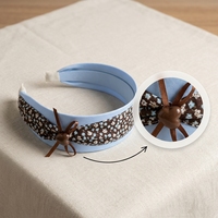 Serre-tête coréen en tissu bleu imprimé avec nœud, fait main, de haute qualité, personnalisable en couleur pour femme