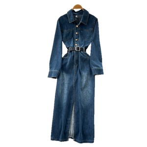 Abito in Denim Stile Retrò con Colletto a Risvolto per Donna, Vestito Aderente a Maniche Lunghe con Vita Stretta per la Primavera, Gonna da Ufficio - Product Image 5