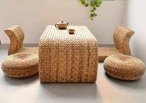 Juego de Mesa Baja Estilo Japonés - Mesa y Silla de Tatami de Jacinto de Agua Tejidos a Mano, Ecológicos, Precio Económico - Product Image 3