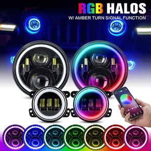 Faros Delanteros LED RGB de 7 Pulgadas JK con Anillos Halo de Persecución Multicolor Controlados por la Aplicación ADT + Faros Antiniebla RGB de 4 Pulgadas - Product Image 3