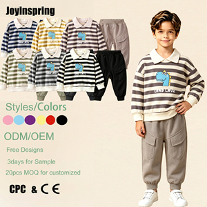 Ensemble sweat-shirt à col rayé en coton et pantalon cargo pour garçons, coupe décontractée, tenue décontractée en 2 pièces, fourniture OEM ODM, vêtements pour enfants - Product Image 1