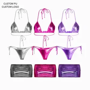 HL Manufaktur Seksi Mewah Warna Emas Baju Renang 3 Piece dengan Rok Pendek Womens Pakaian Renang Beachwear Kustom Baju Renang Mengkilap