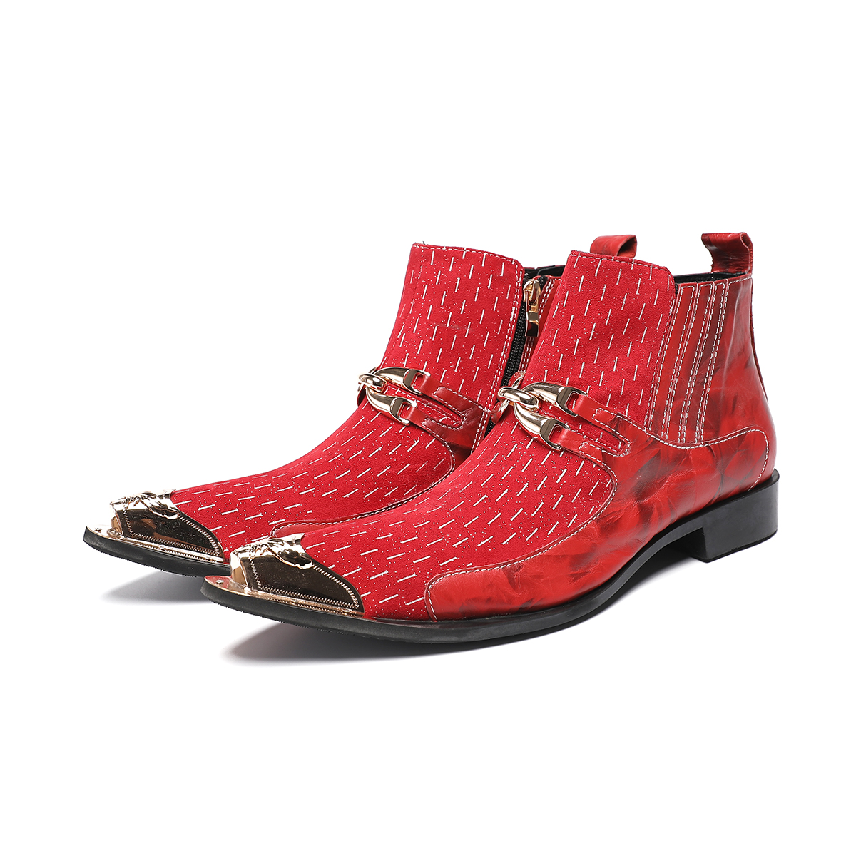 red dress boots mens LibertyZeno Mens Genuine Leather Ankle Boots, Side Zipper Dress Boots, Red,  Cushioned Sole