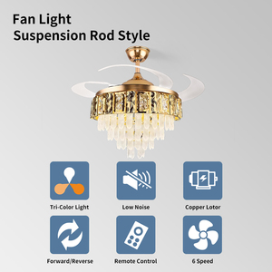 พัดลมเพดานแบบพับเก็บได้มอเตอร์ไฟ LED 3CCT BLDC พัดลมเพดานคริสตัลและรีโมทคอนโทรล - Product Image 5