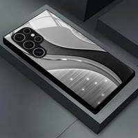 Étui de protection pour téléphone portable en verre trempé et TPU avec motif ligne courbe noire élégante pour Samsung Galaxy S8 S9 S10 S20 S21 S22 S23 S24 S25 S26