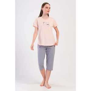 Pijama de mujer con cuello redondo y manga corta, estilo capri ovalado - Product Image 2