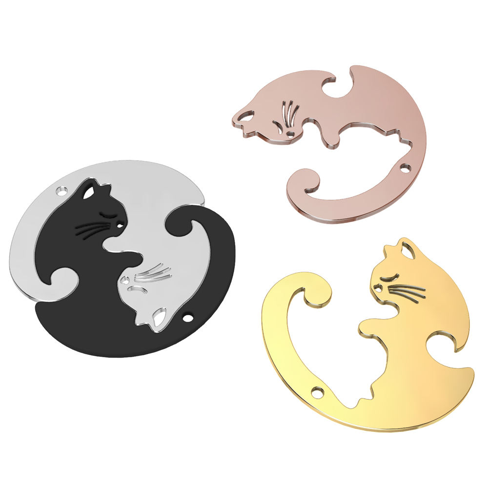 Collana Di Coppia Con Ciondolo Gatto Puzzle - In Acciaio Inox, Per Uomo E Donna - Foto 2