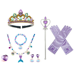 Ensemble d'accessoires de costume de princesse sirène avec couronne, collier, bracelet, bague, boucles d'oreilles et gants pour enfants, pour se déguiser - Product Image 1