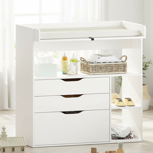 Table <span class=keywords><strong>à</strong></span> <span class=keywords><strong>langer</strong></span> pour bébé en MDF blanc, fabrication en gros, personnalisation, avec 3 tiroirs et étagères de rangement, <span class=keywords><strong>commode</strong></span> de puériculture sécurisée - Product Image 1