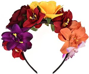 Vestido De Fiesta Día De los muertos, diadema, disfraz, rosa, flor, corona mexicana - Product Image 1