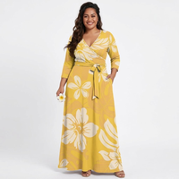 Robe longue florale pour femme, col en V, taille nouée, motif Monstera Hibiscus, impression personnalisée, grande taille, style polynésien, par le fabricant de robes