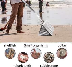 Râteau à sable détachable avec manche long de 47 pouces, tamis pliable à dents de requin, pelle à mailles, râteau à griffes et gants pour la <span class=keywords><strong>plage</strong></span> - Product Image 4