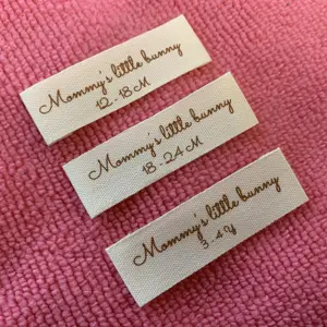 Custom printed beige cotton size label for clothing,company logo printing 100% cotton care label