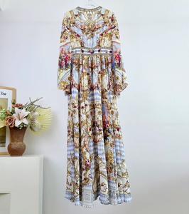 Abito <span class=keywords><strong>da</strong></span> <span class=keywords><strong>sera</strong></span> lungo in seta 100% 2025 stile autunnale <span class=keywords><strong>da</strong></span> donna Sexy con scollo a V stampe floreali <span class=keywords><strong>Vintage</strong></span> con perline a manica lunga Maxi abito evento - Product Image 2