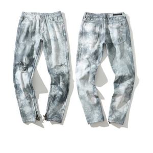 Pantalones Vaqueros Ajustados de Moda para Hombre, Lavados, con Abertura y Cremallera, de Tiro Alto, Rotos, Estilo Mom, Tie Dye, Apilados - Product Image 1