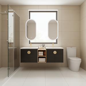 Mueble de Baño con Lavabo de 60 Pulgadas, Cierre Suave, Diseño Moderno, Acabado Oscuro, Estilo Contemporáneo, Incluye Espejo - Product Image 2