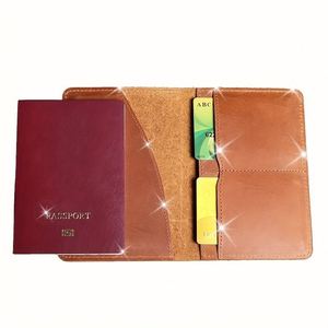Porta Pasaportes y Tarjetas de Cuero Genuino para Hombre, Estilo Crazy Horse, Multifuncional, Resistente, para Viajes - Product Image 1