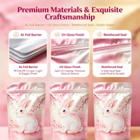 Pochette personnalisée mignonne en forme de lapin Sakura, mate, avec fermeture éclair, anti-odeur, refermable, réutilisable, en Mylar, pour emballage alimentaire