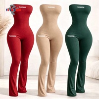 Combinaison une pièce d'été personnalisée sans manches, bustier moulant, élégante, pantalon évasé, décontractée, en coton, pour femme, tenue de fitness